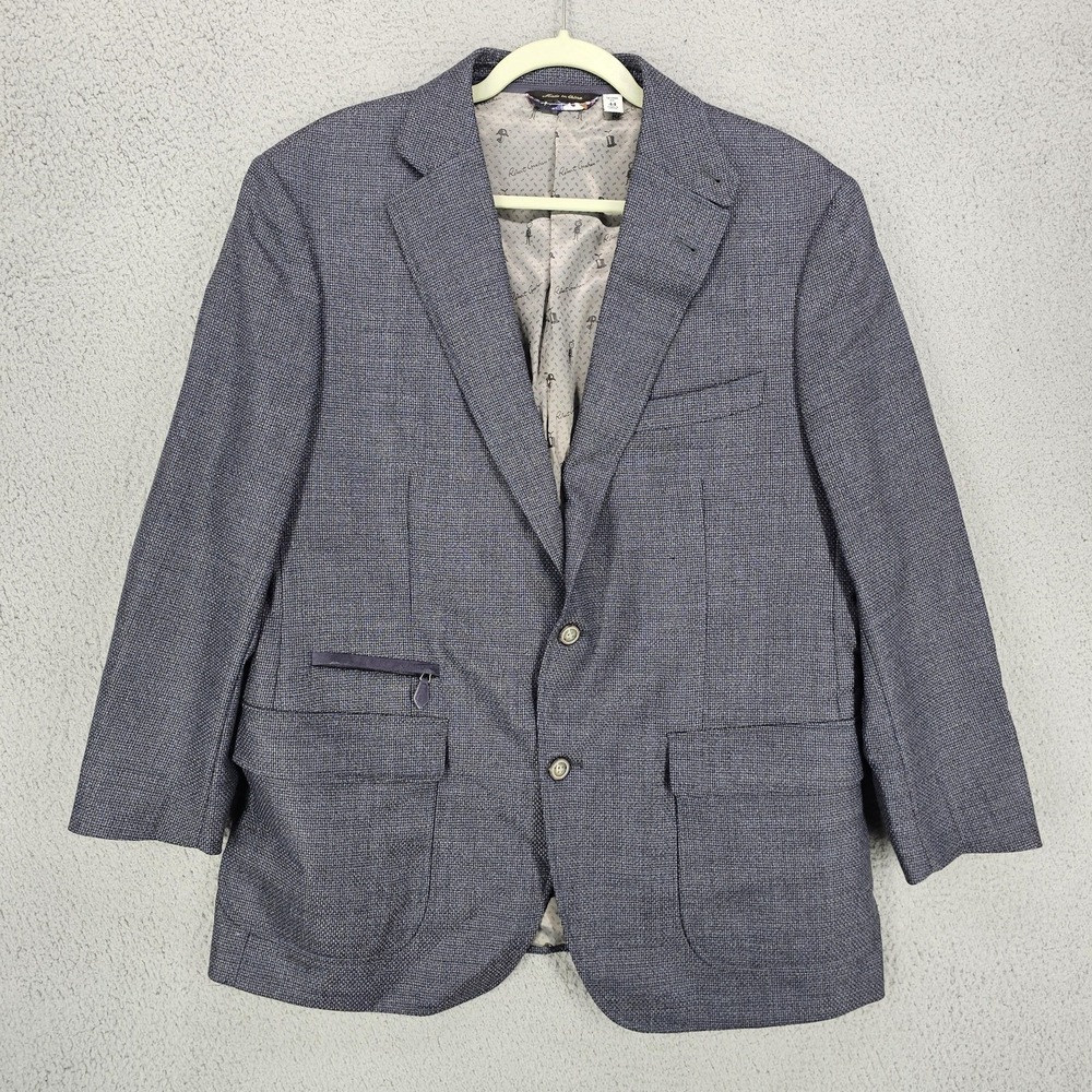 Robert Graham Sport Coat Mens 44 Blue Wool Cashmere‎ Blazer Jacket Tailored Fit